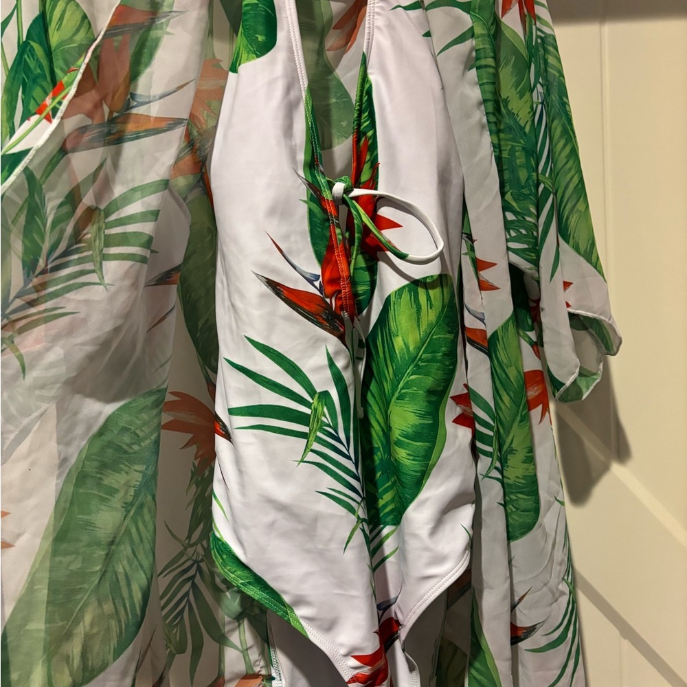 One piece swimsuit + matching coverup, NWOT